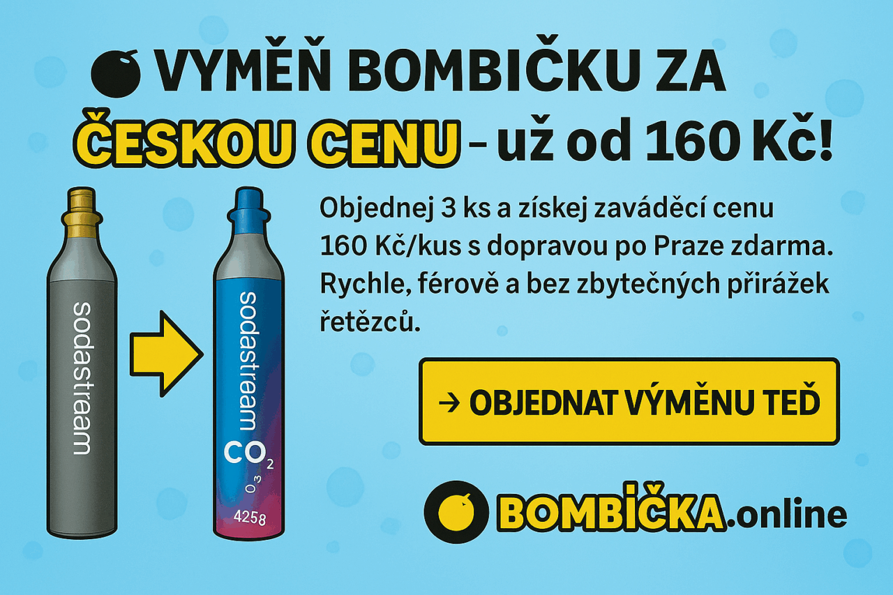 AKCE = CO₂ bombička SodaStream – výměna bombiček v Praze za českou cenu 160 Kč.